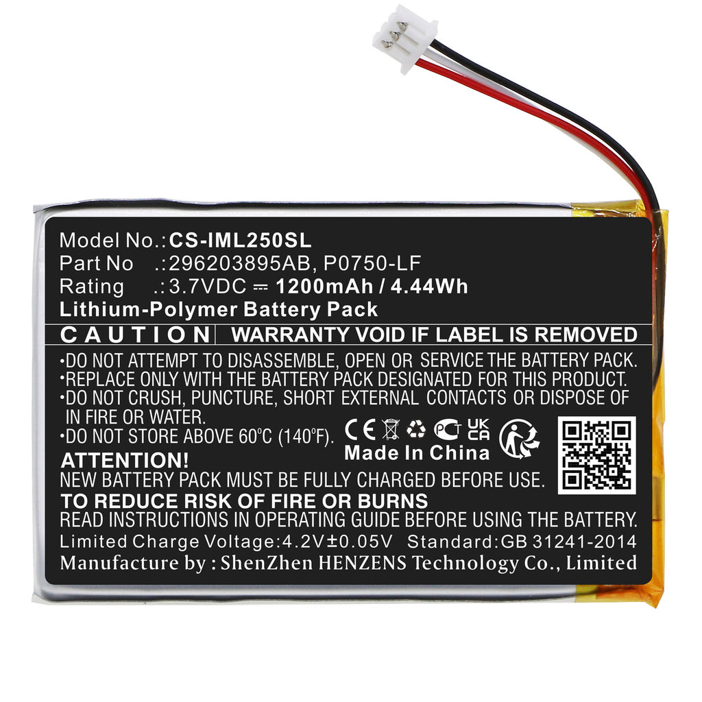 1200mAh 296203895AB P0750-LF Battery for Ingenico  Link 2500