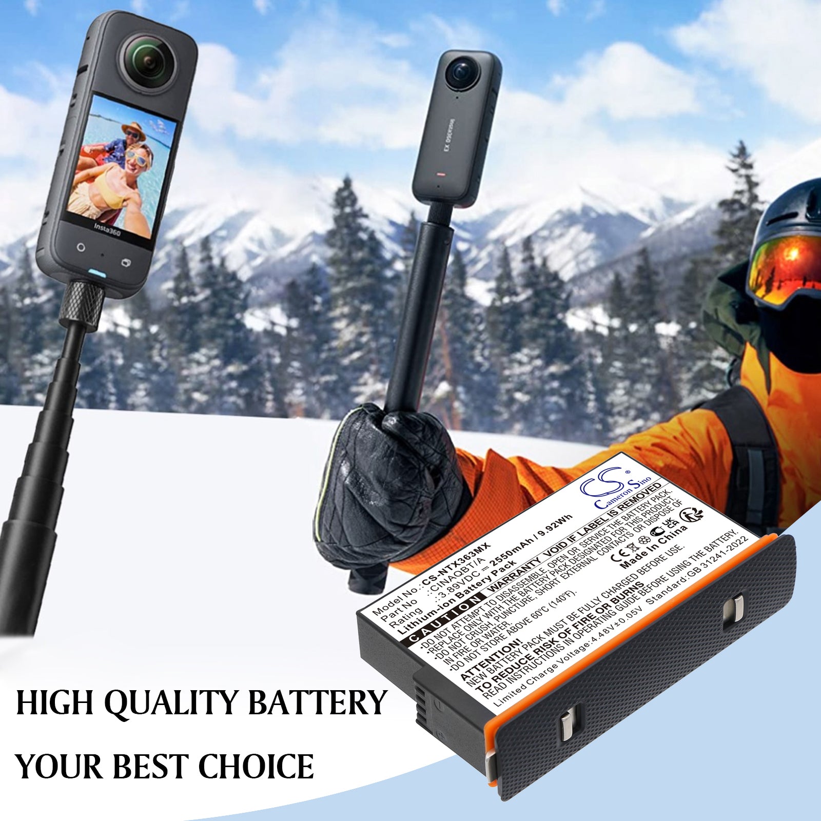 2550mAh CINAQBT/A Camera Battery for Insta360  One X3