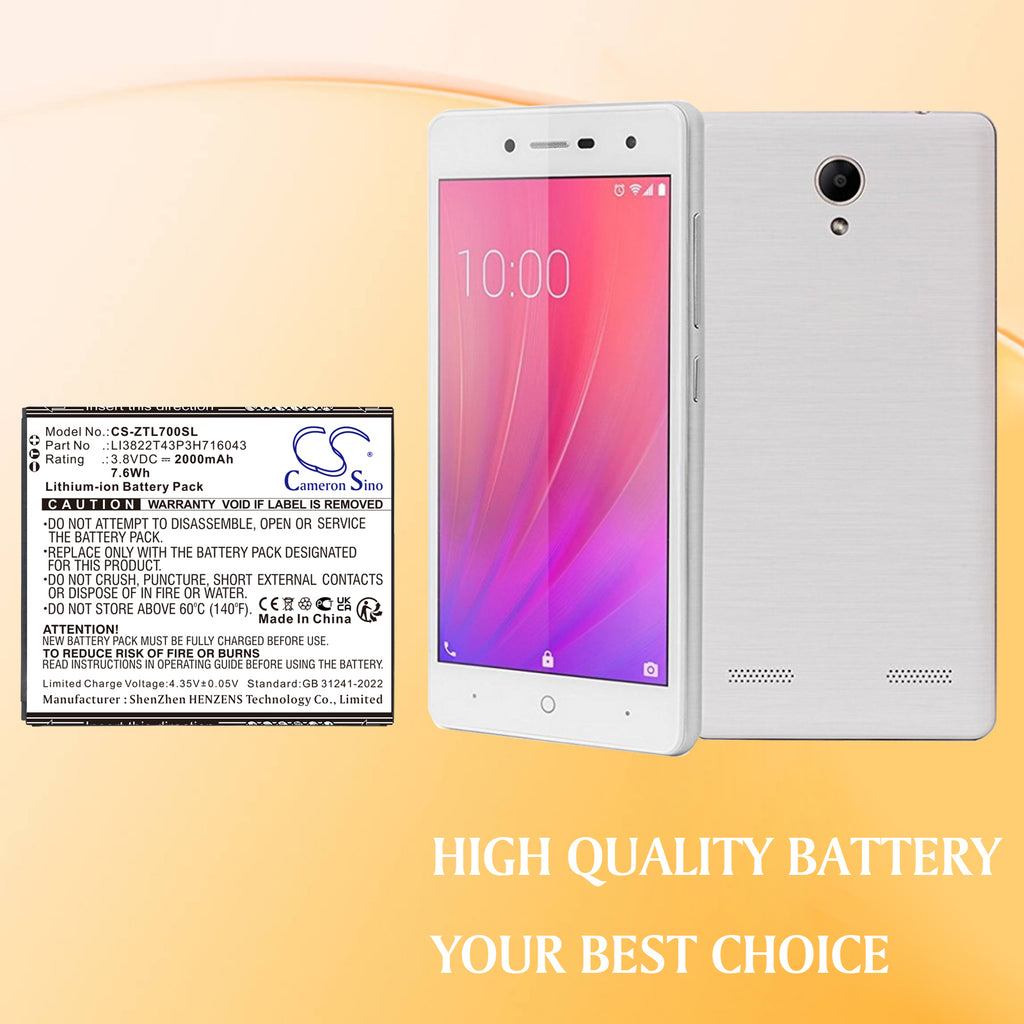 2000mAh LI3822T43P3H716043 Cell phone Battery for ZTE  Blade A30 A320 L7