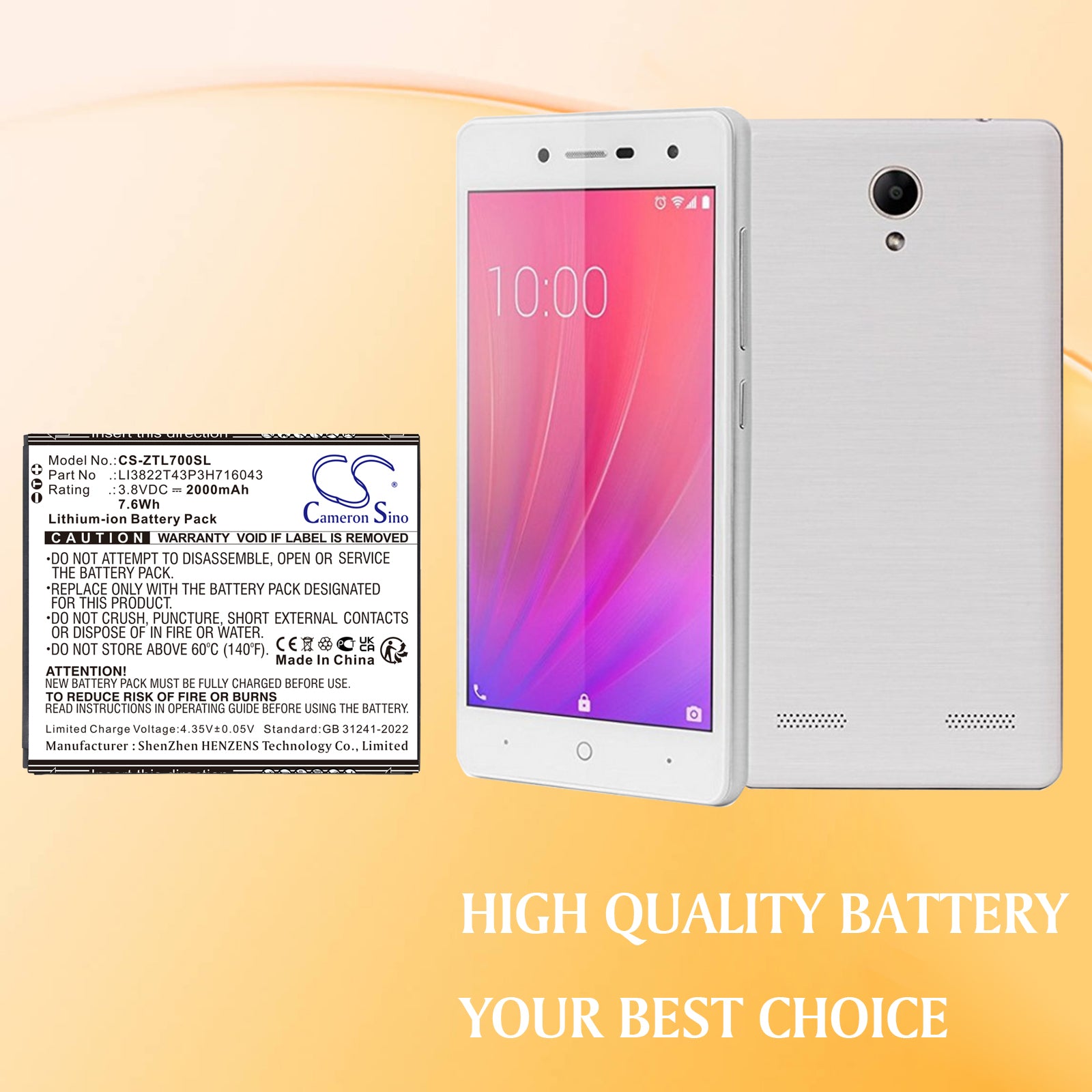 2000mAh LI3822T43P3H716043 Cell phone Battery for ZTE  Blade A30 A320 L7